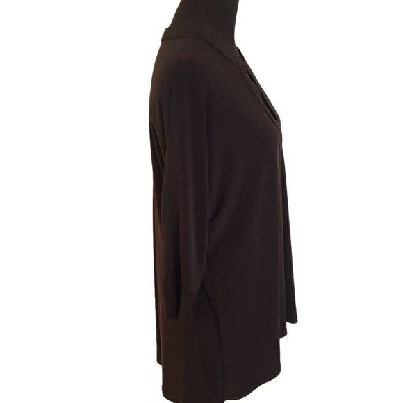 Last Tango Womens Black V Neck Chiffon Stretch Tunic Oversized Blouse - Picture 2 of 13